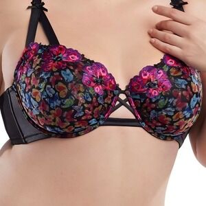 NWOT Savage x Fenty Butterfly Floral Embroidered Pink &‎ Black Bra- 38DD / 38E